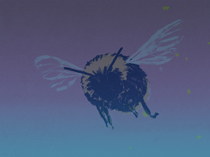 honey bee illustration with blue overlay