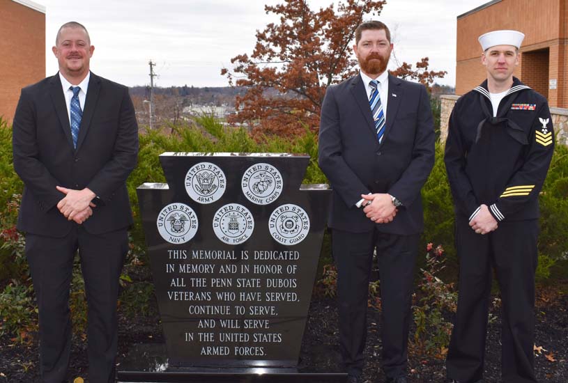 Student veterans presenting a memorial from the Veteran’s Club to the Penn State DuBois campus