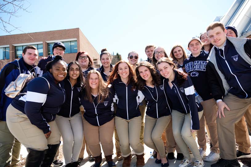Penn State Scranton Lion Ambassadors pose for a group photo on campus.
