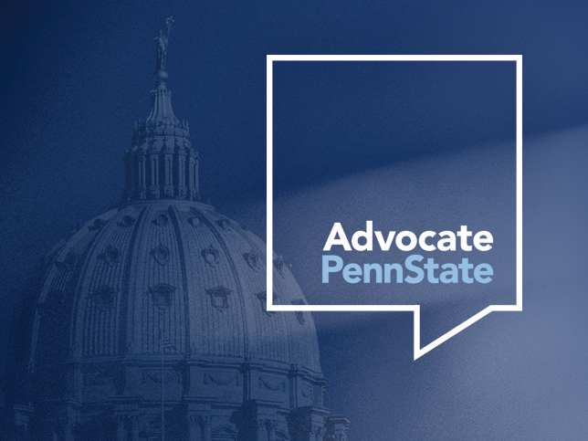 Pennsylvania's Capital Building with an overlay of Advocate Penn State's logo
