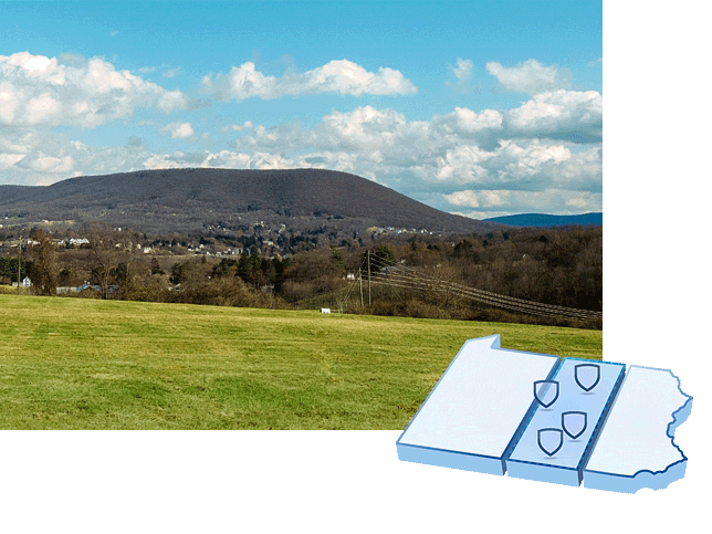 A collage of a map of Pennsylvania and a photo of Mt. Nittany