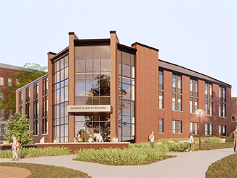 Architect's rendering of main entrance of Nursing Sciences Building