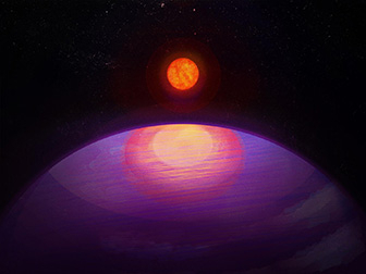 Artistic rendering of the possible view from LHS 3154b towards its low mass host star