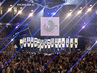 Students holding signs that THON raised nearly $17 million