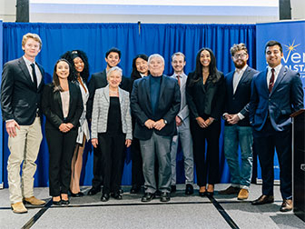 Student Startup Showcase founders join President Eric Barron, center, at the 2022 Invent Penn State Venture & IP Conference.